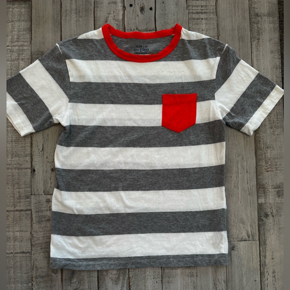 Children’s Place Gray and White Striped Tee with Orange Highlights